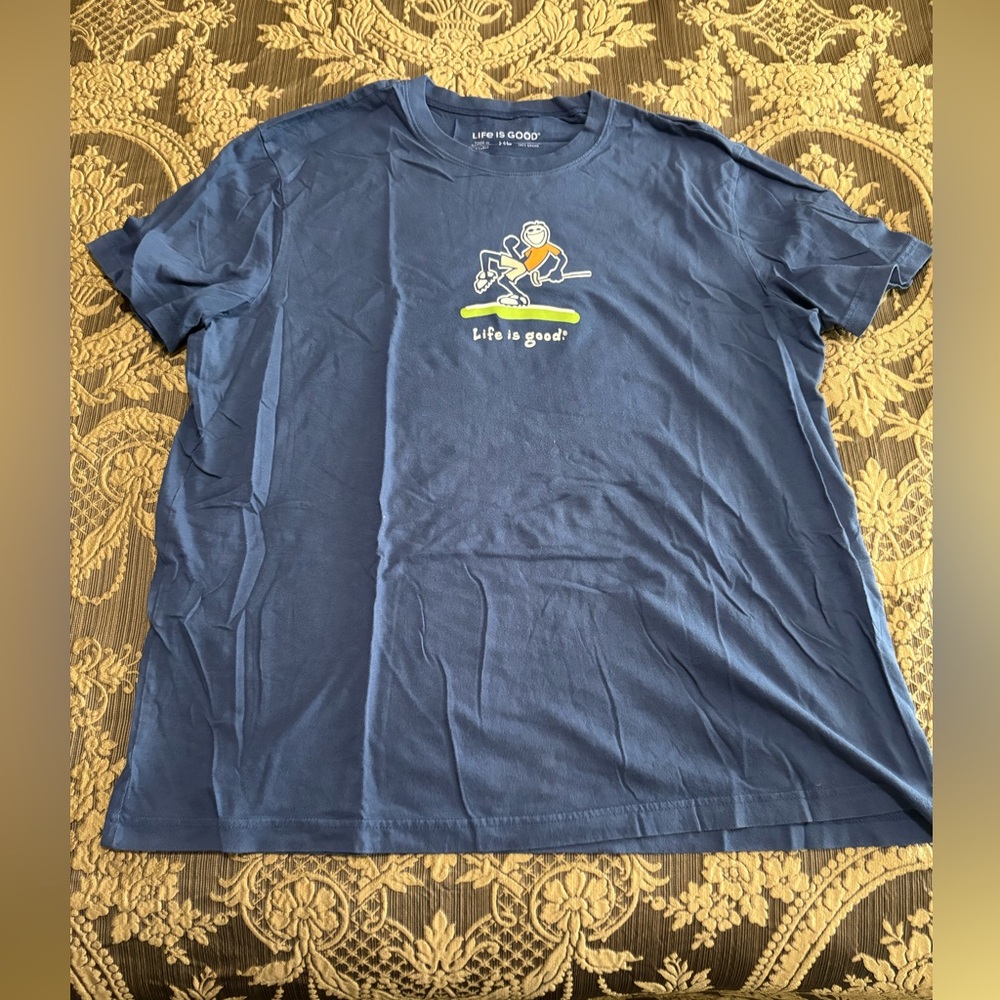 Life is Good Shirt Mens Large Blue Crusher Tee Golfer Fist Pump Putter Par Sz XL